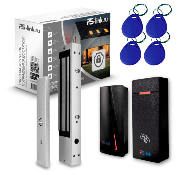 Система СКУД Ps-Link KIT-M010EM-WP-P-350LED / эл. магнитный замок 350кг / 2 считывателя RFID