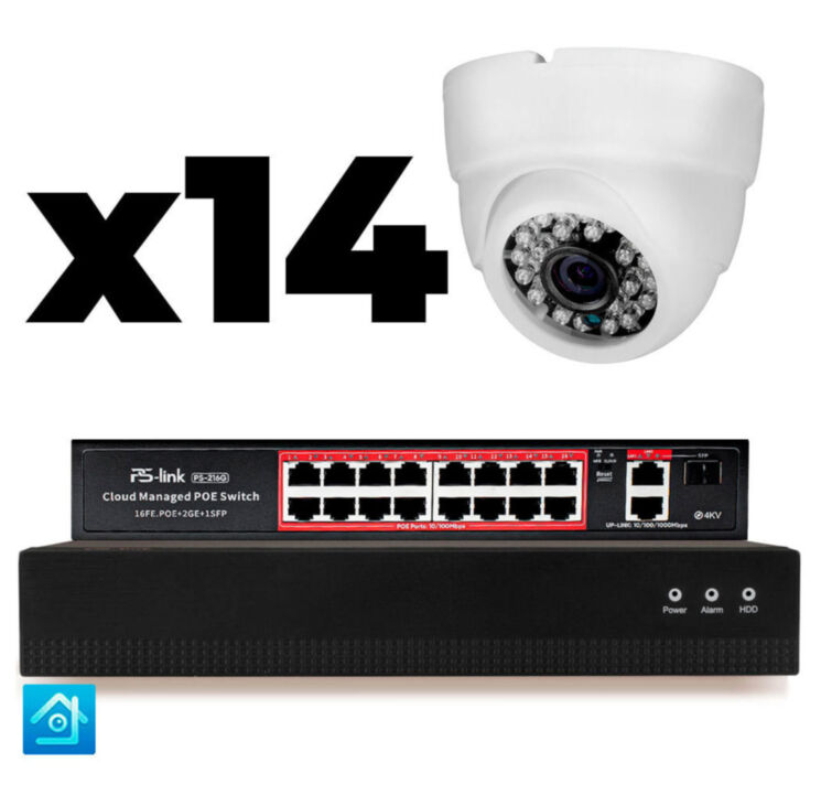 Комплект видеонаблюдения IP 8Мп KIT-A814IP-PL 14 камер для помещения, программный датчик движения, удаленный доступ, ночное видение