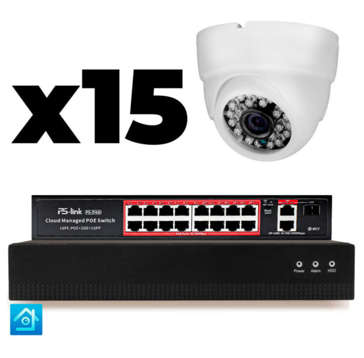Комплект видеонаблюдения IP 8Мп KIT-A815IP-PL 15 камер для помещения, программный датчик движения, удаленный доступ, ночное видение