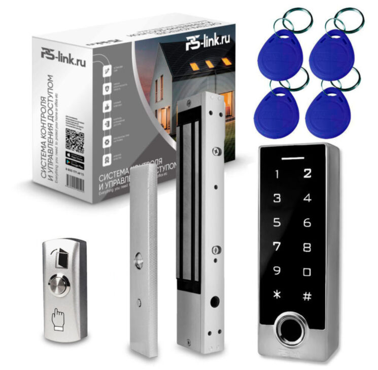 Система СКУД Ps-Link KIT-TF2EM-WP-W-280LED / отпечаток пальца / эл. магнитный замок 280кг / кодовая панель / RFID / WIFI